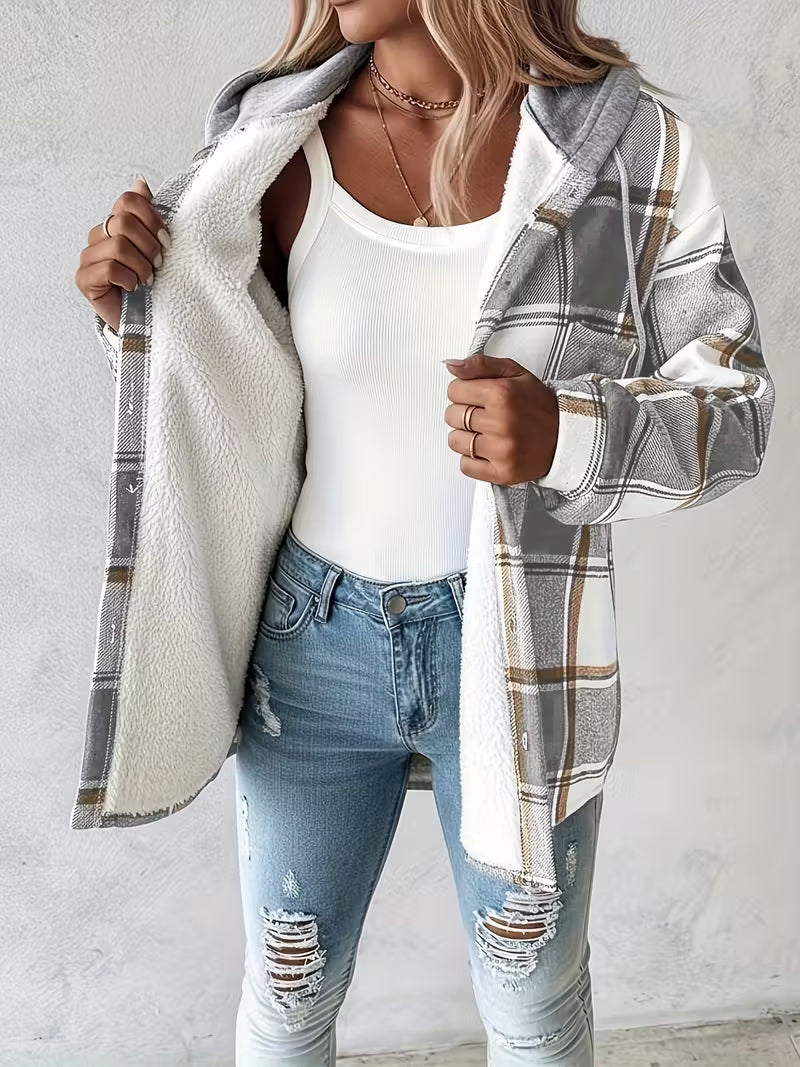 Cozy Plaid Hooded Jacket with Fleece Lining
