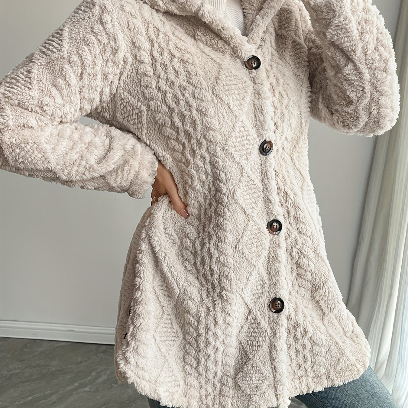 Elegant Faux Fur Hooded Cardigan