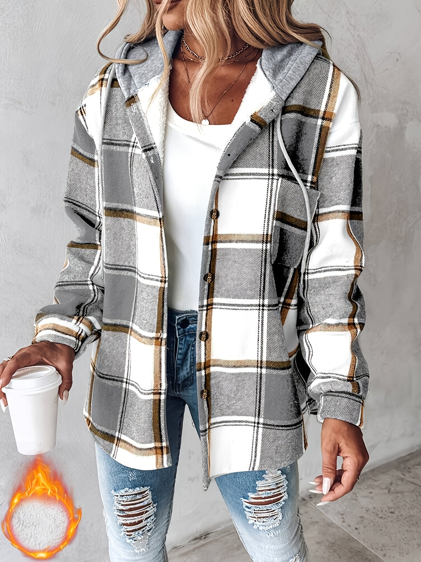 Cozy Plaid Hooded Jacket with Fleece Lining