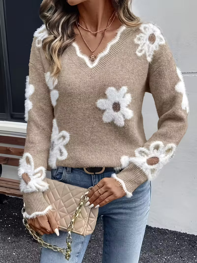 Elegant Floral Knit Sweater
