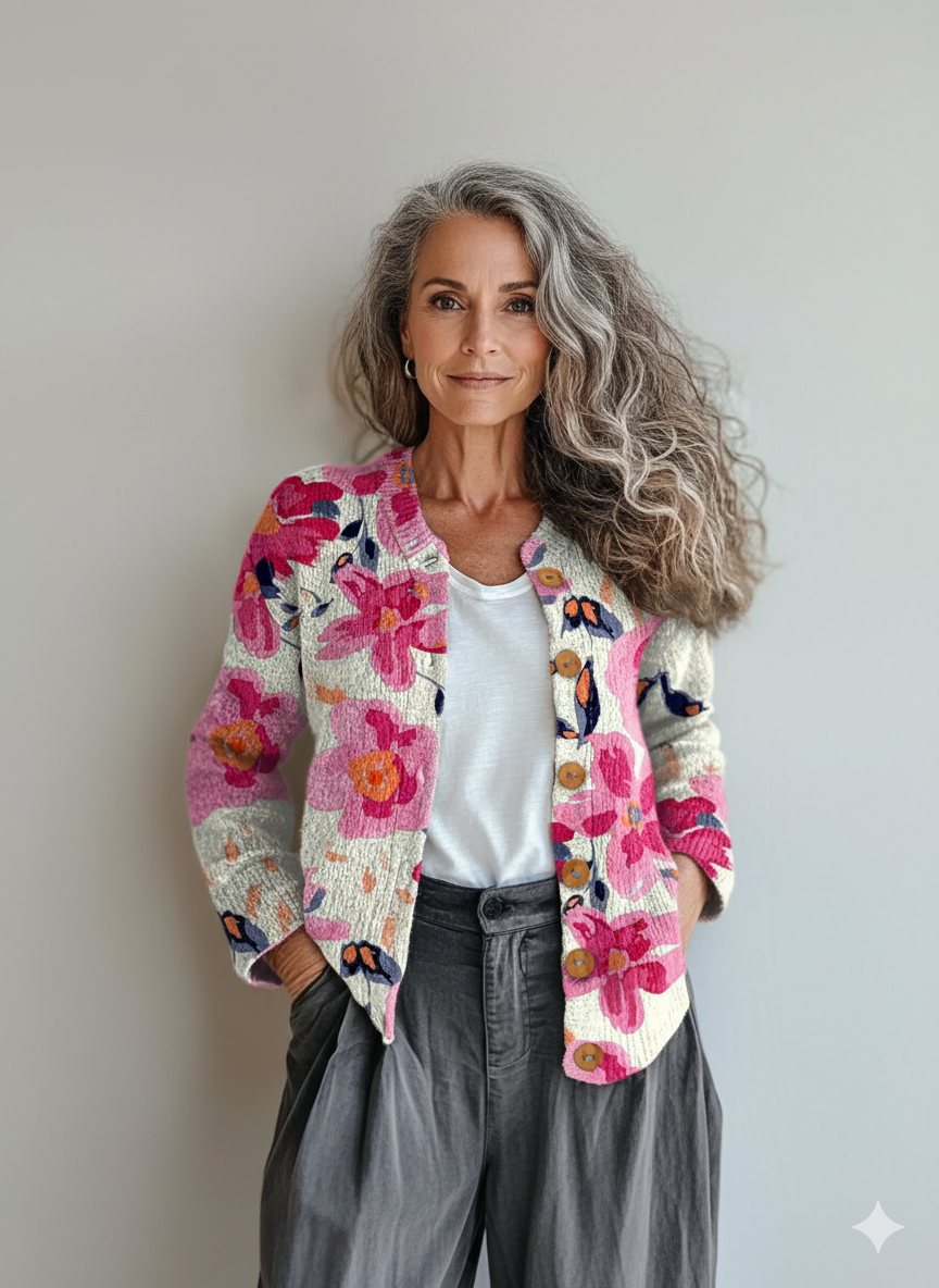 Vintage Flower Art Print Buttoned Cardigan Sweater