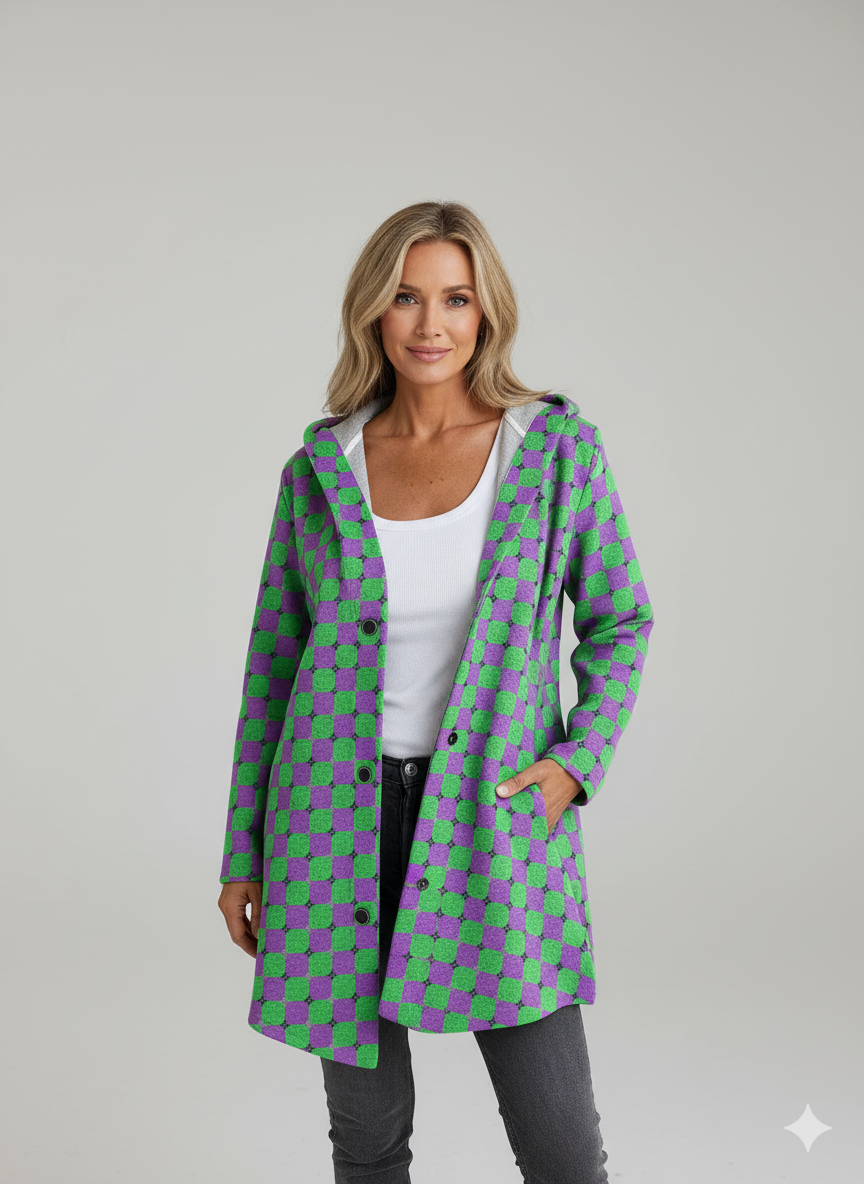 Color Block Art Print Long Sleeve Button Hooded Jacket