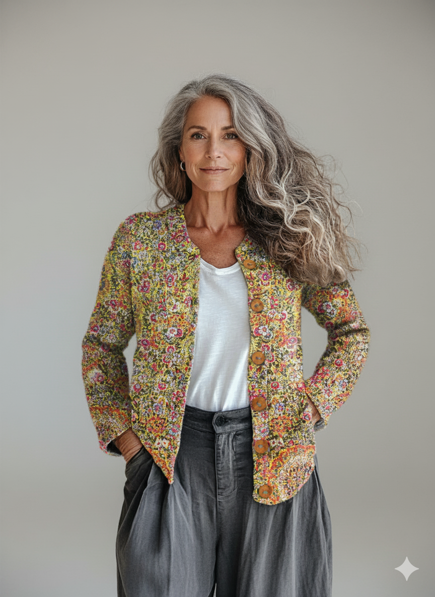 Vintage Flower Art Print Buttoned Cardigan Sweater