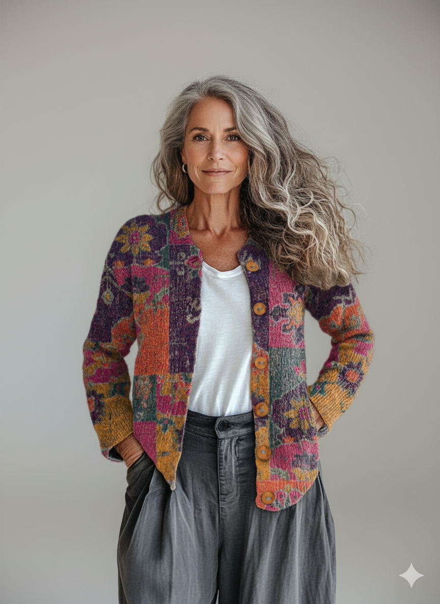 Vintage Flower Art Print Buttoned Cardigan Sweater