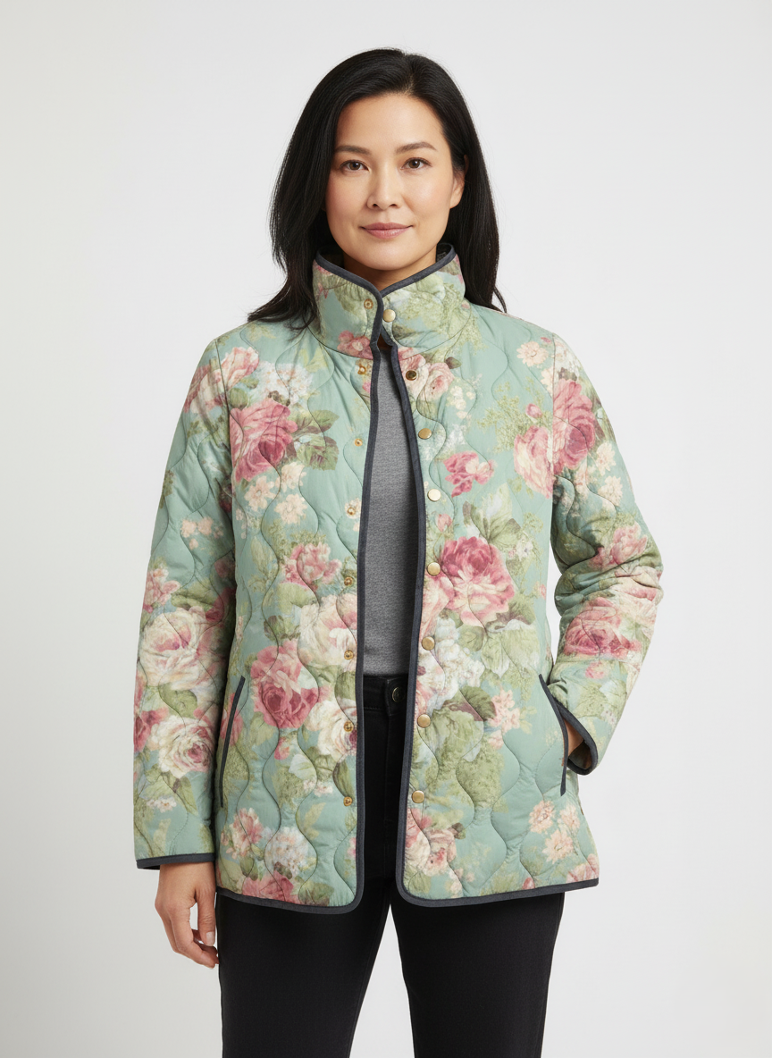 Women's Pastel Rose Print Quilted Jacket