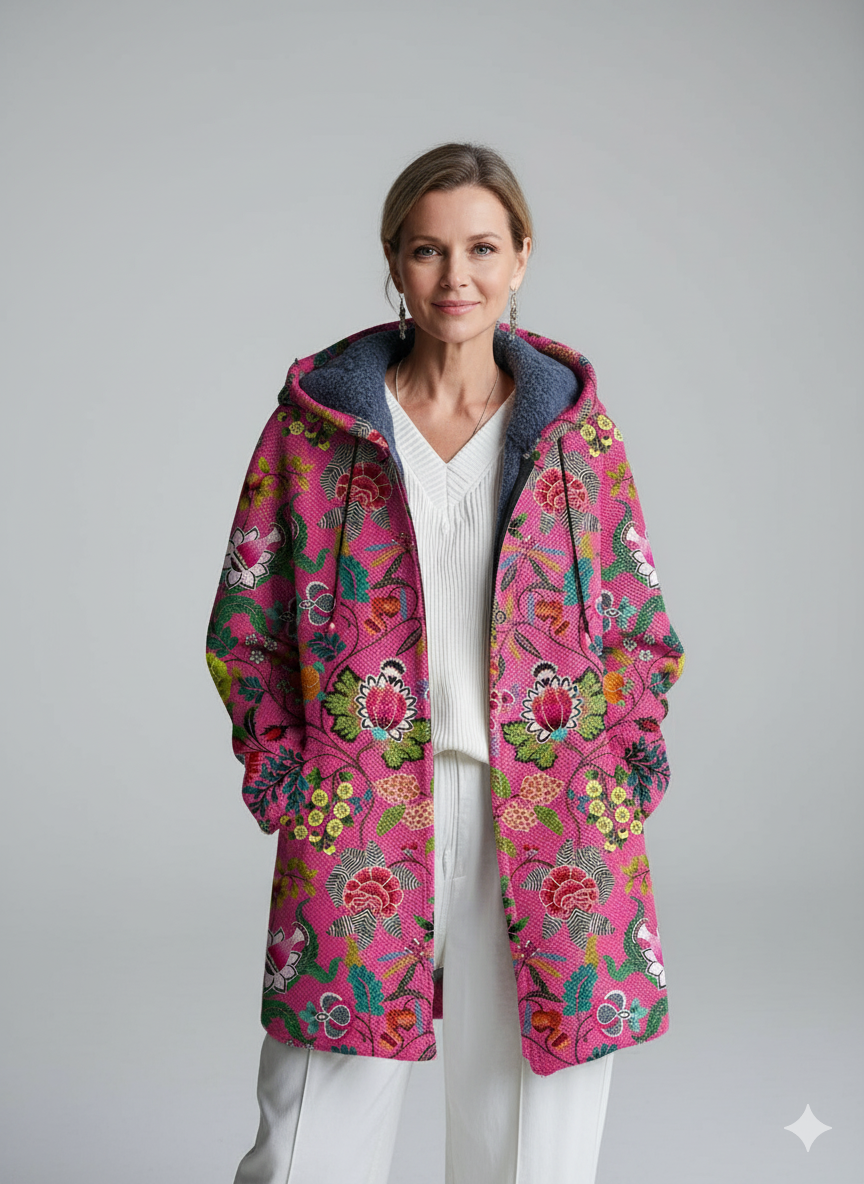 Vintage Ethnic Floral Art Print Unisex Plush Thick Long-Sleeved Sweater Cardigan Coat