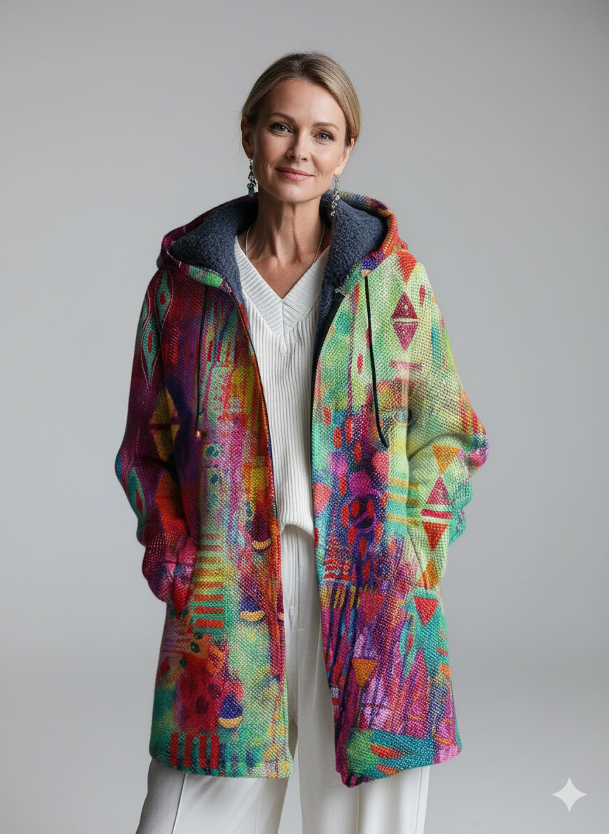 Beautiful Colorful Abstract Geometric Graffiti Painting Art Print Unisex Plush Thick Long-Sleeved Sweater Cardigan Coat