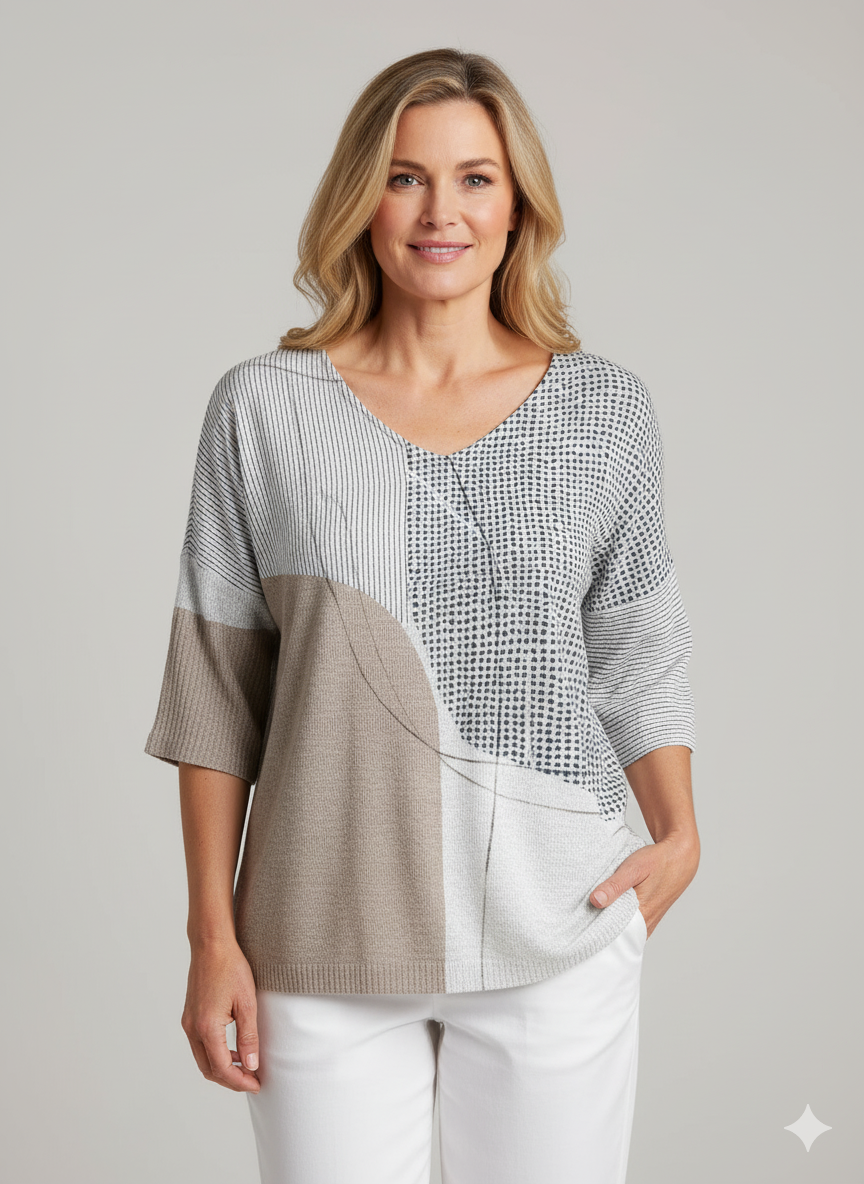 Women's Abstract Geometric Pattern Art Print Casual Knit Pullover