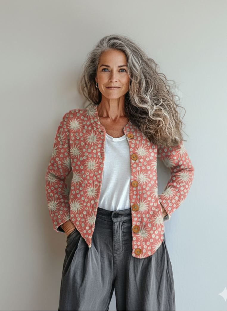 Vintage Flower Art Print Buttoned Cardigan Sweater