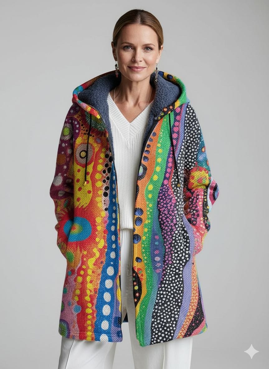 Abstract Colorful Stripes Polka Dot Painting Art Print Unisex Plush Thick Long-Sleeved Sweater Cardigan Coat