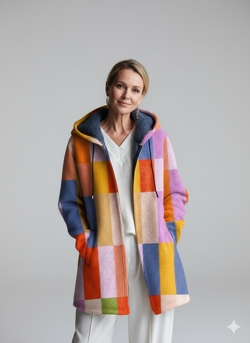 Beautiful Colorful Striped Painting Art Print Unisex Plush Thick Long-Sleeved Sweater Cardigan Coat