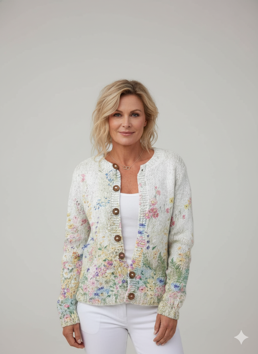 Vintage Flower Art Print Buttoned Cardigan Sweater