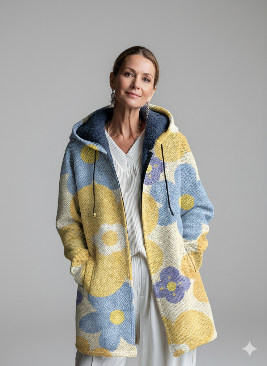 Beautiful Colorful Abstract Floral Art Print Unisex Plush Thick Long-Sleeved Sweater Cardigan Coat