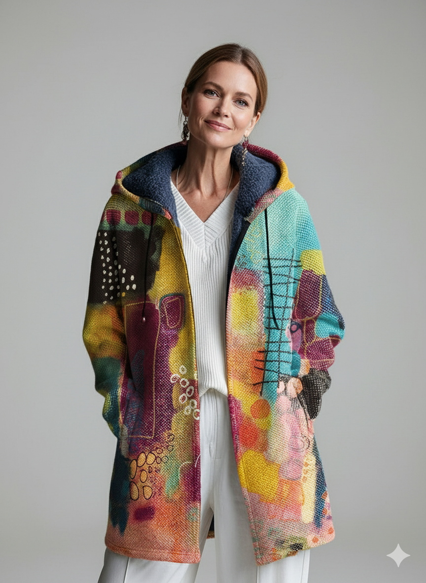 Abstract Multicolor Block Graffiti Painting Art Print Unisex Plush Thick Long-Sleeved Sweater Cardigan Coat