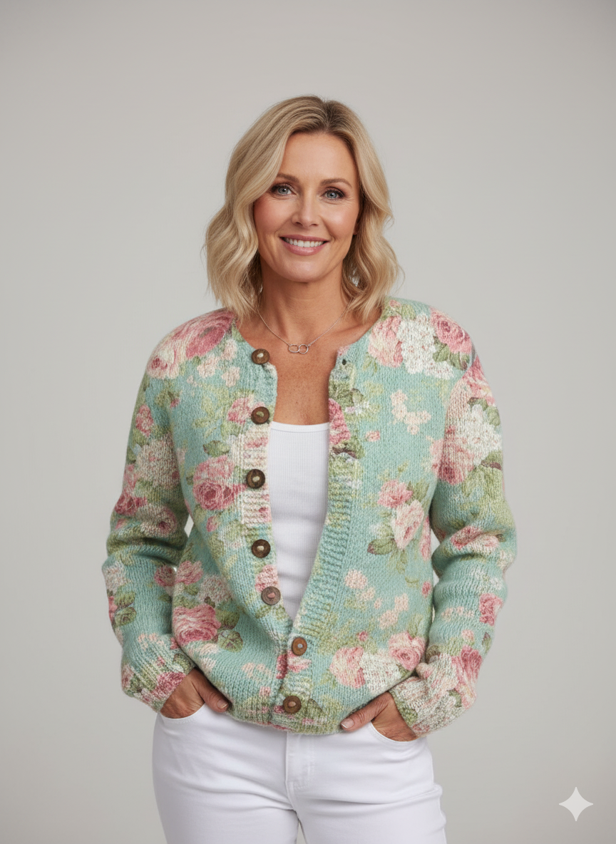 Fresh Retro Flowers Print Buttoned Cardigan Sweater