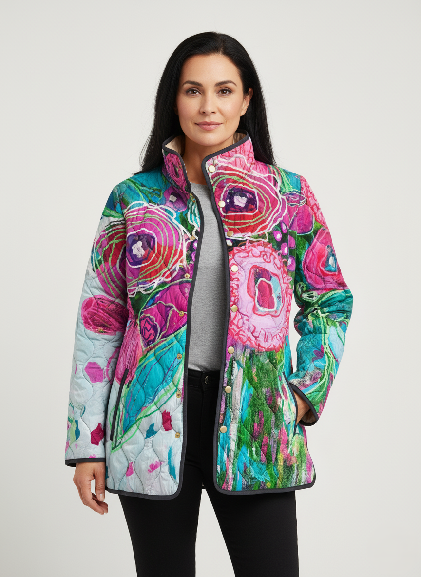 Women's Abstract Floral Art Quilted Jacket