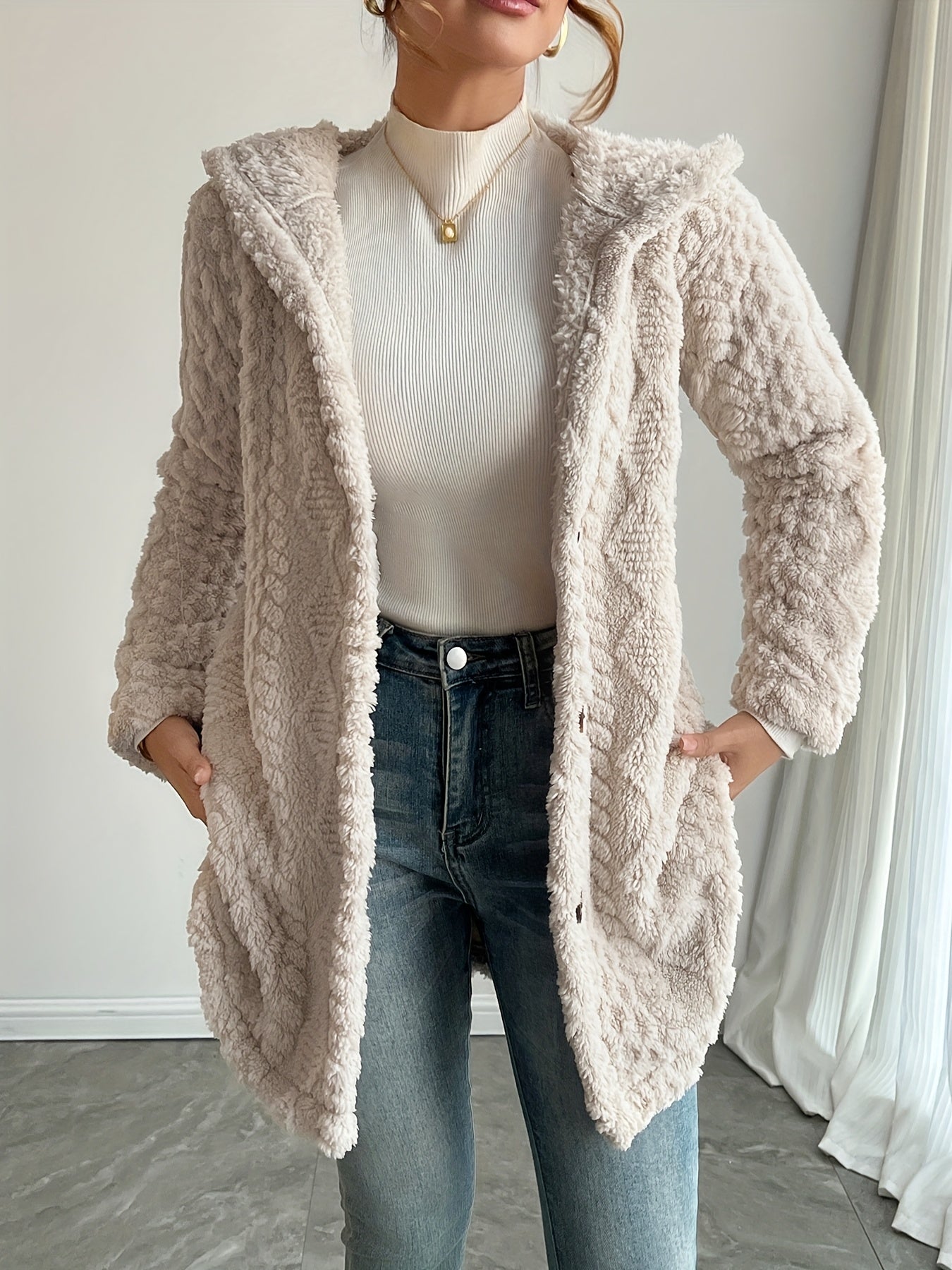 Elegant Faux Fur Hooded Cardigan
