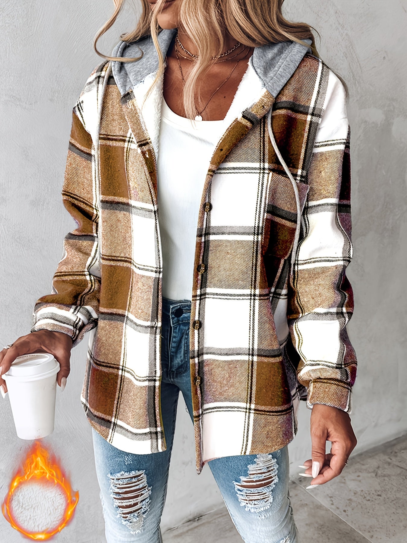 Cozy Plaid Hooded Jacket with Fleece Lining