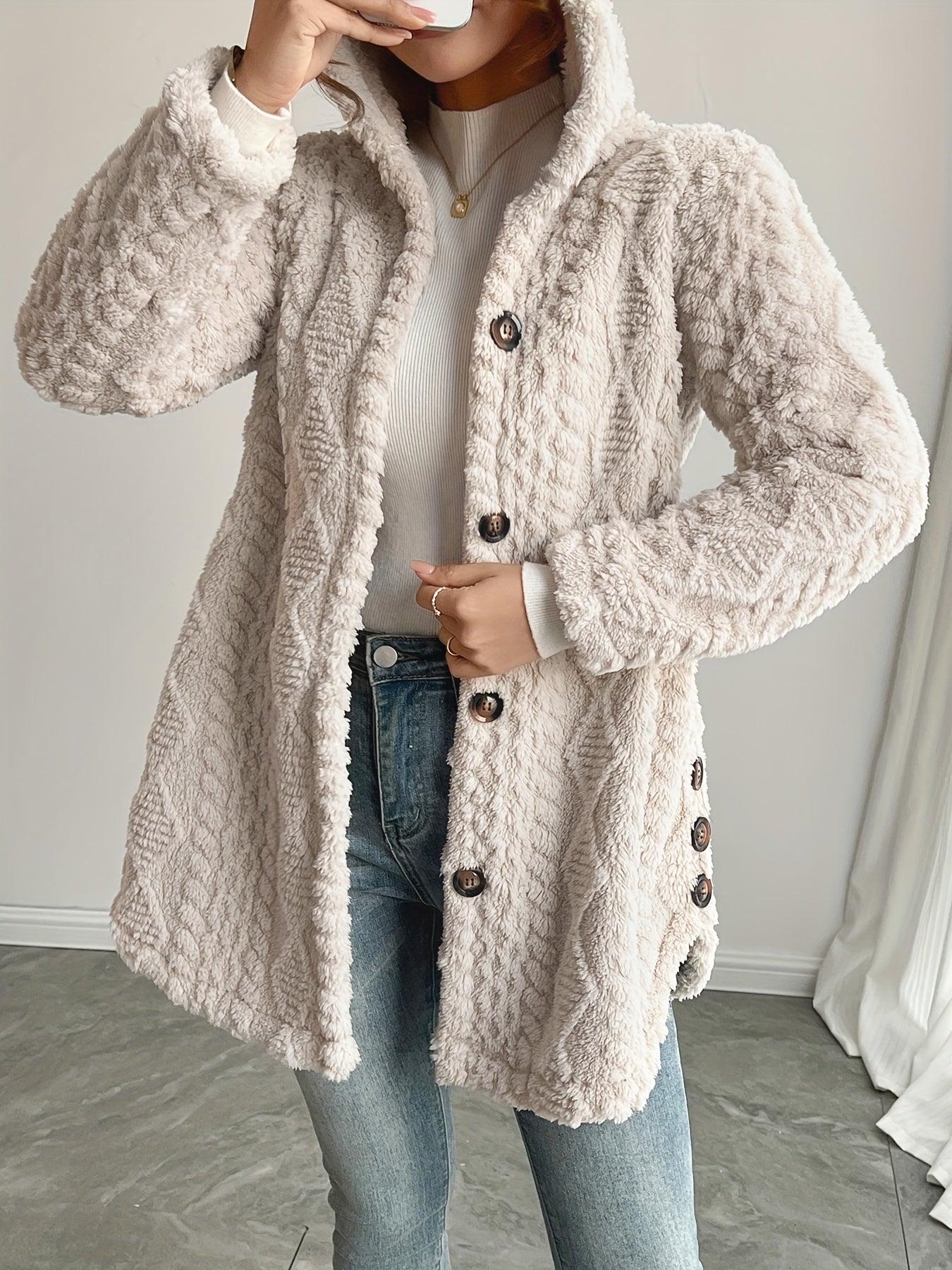 Elegant Faux Fur Hooded Cardigan