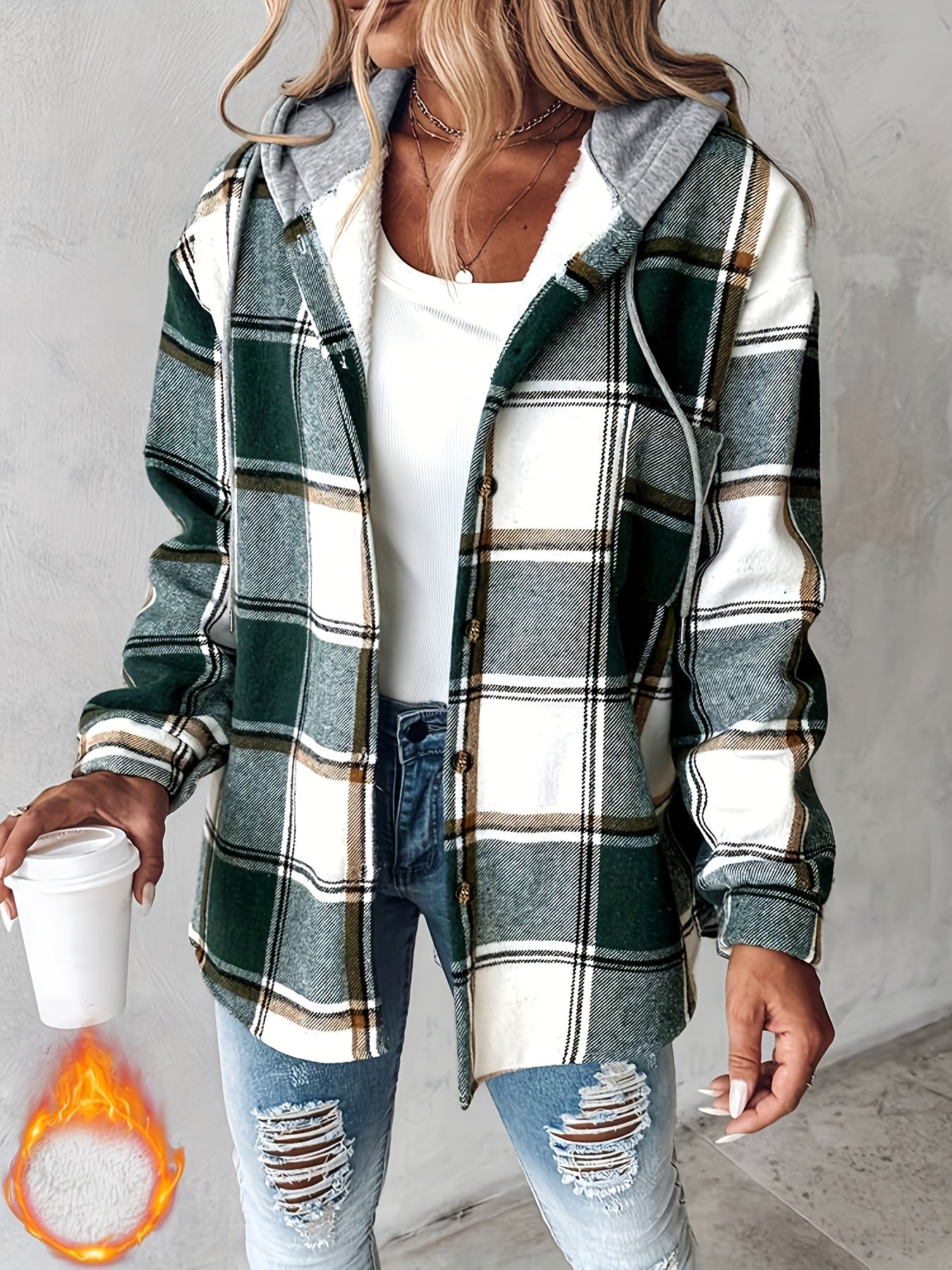 Cozy Plaid Hooded Jacket with Fleece Lining
