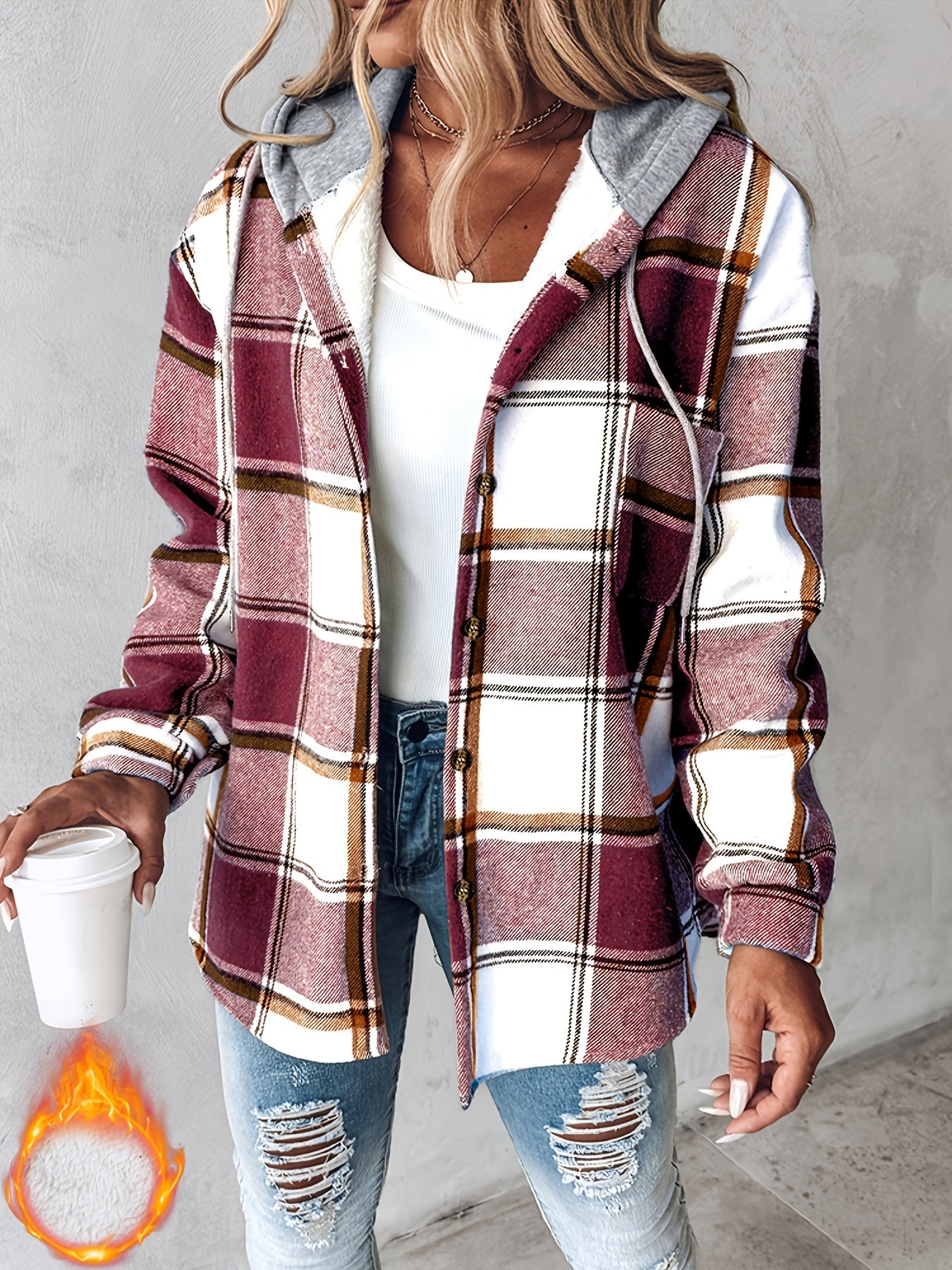 Cozy Plaid Hooded Jacket with Fleece Lining