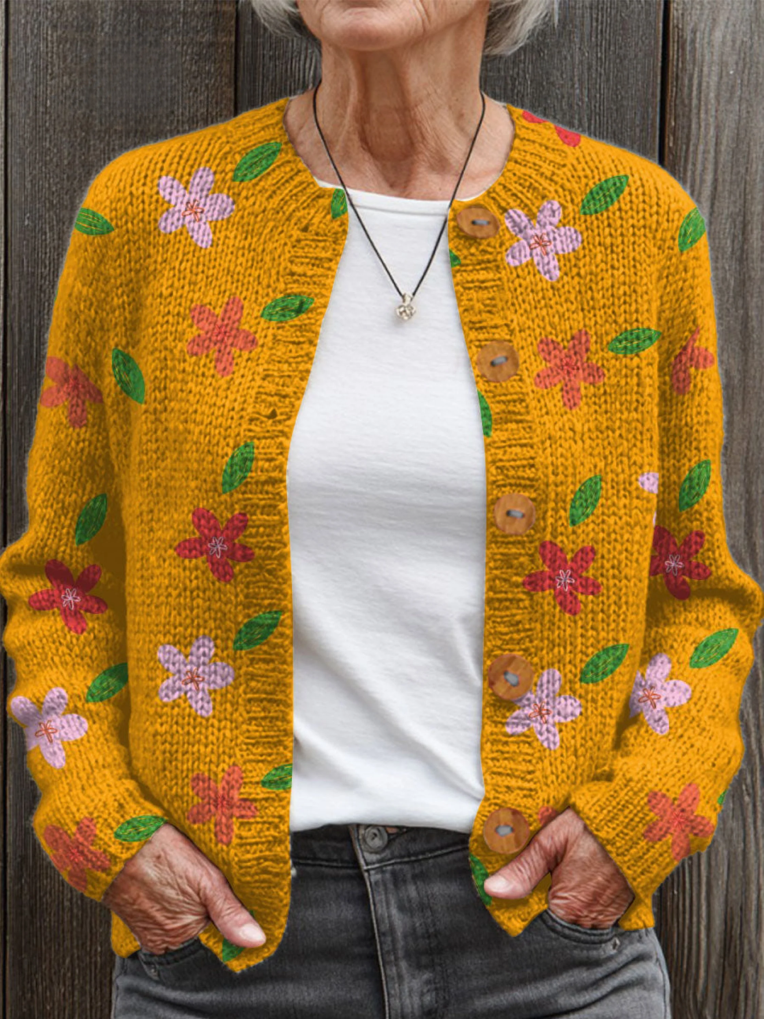 Vintage Flower Art Print  Buttoned Cardigan Sweater