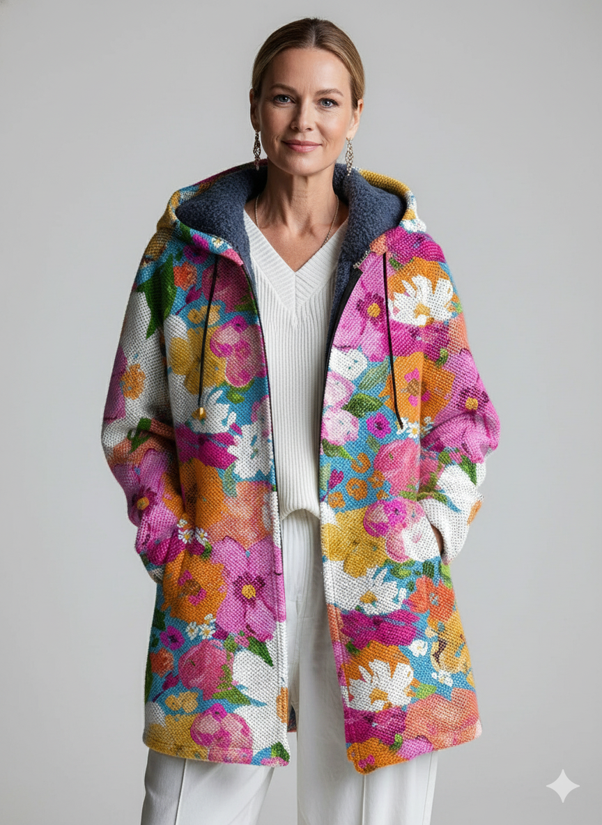 Beautiful Colorful Abstract Floral Art Print Unisex Plush Thick Long-Sleeved Sweater Cardigan Coat
