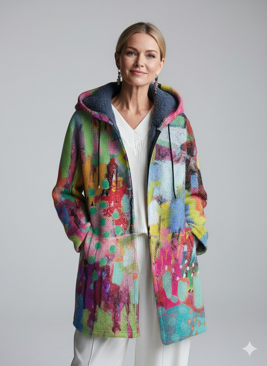 Abstract Multicolor Block Graffiti Painting Art Print Unisex Plush Thick Long-Sleeved Sweater Cardigan Coat