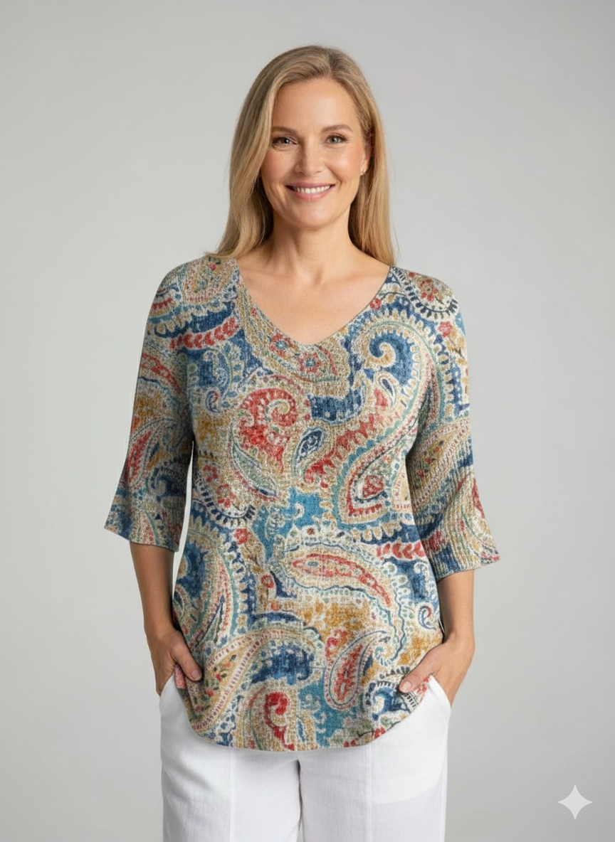 Women's Vintage Ethnic Floral Art Print Casual Pullover Knit