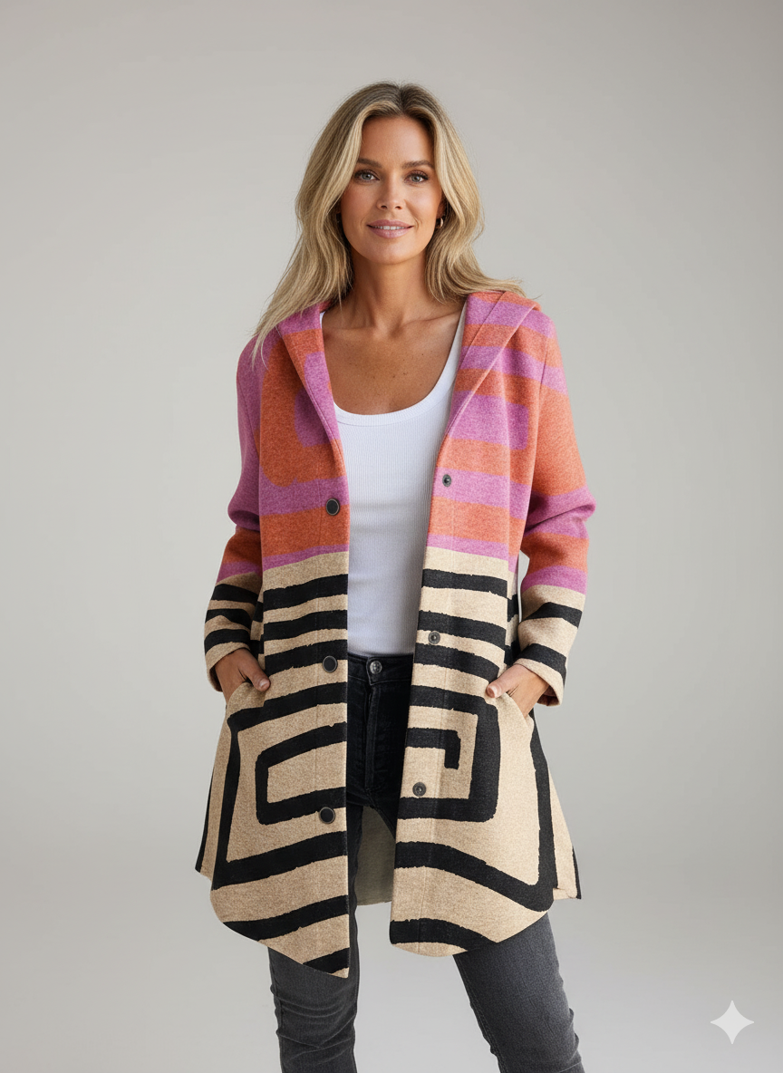 Abstract Art Print Casual Long Sleeve Button Hooded Jacket