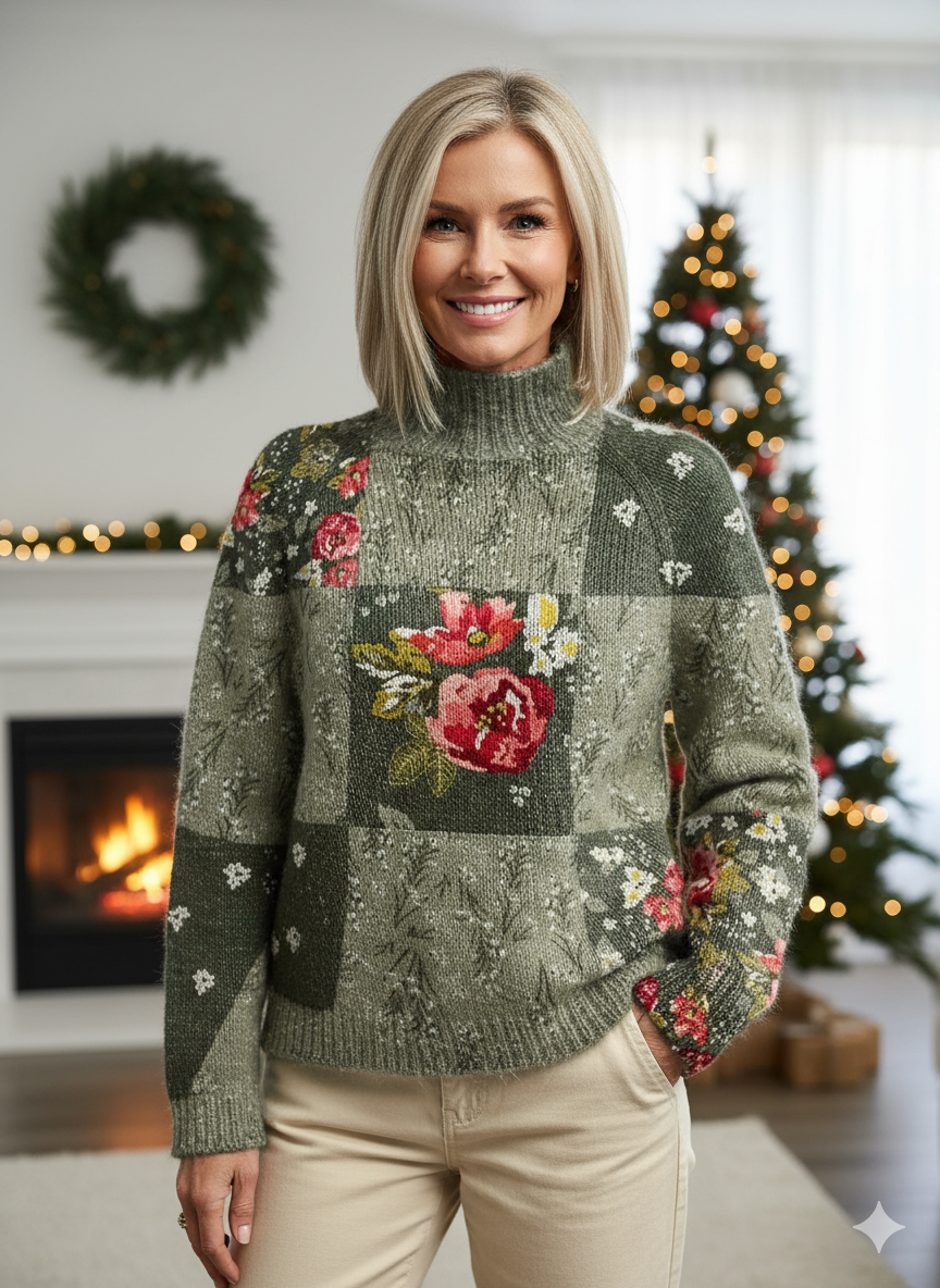 Women's Printed Knitted Turtleneck Pullover