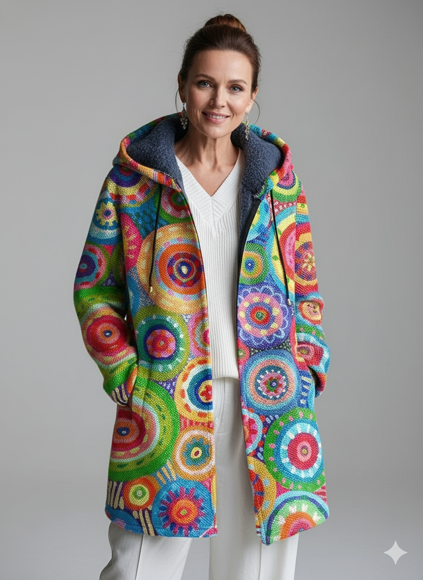 Abstract Colorful Circular Painting Art Print Unisex Plush Thick Long-Sleeved Sweater Cardigan Coat