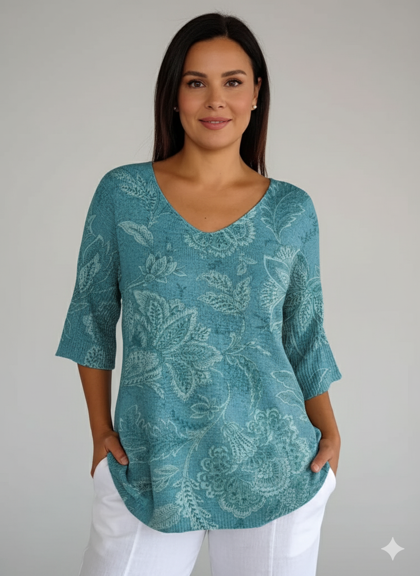 Women's Vintage Ethnic Floral Art Print Casual Pullover Knit