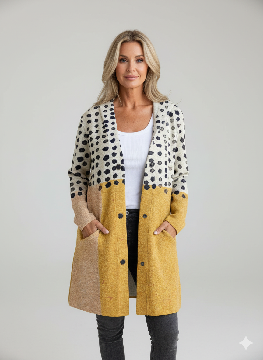 Abstract Art Print Casual Long Sleeve Button Hooded Jacket