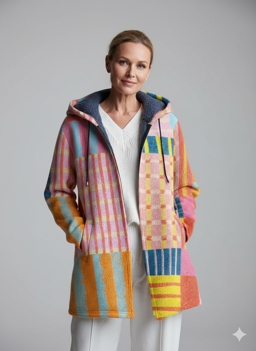 Beautiful Colorful Striped Painting Art Print Unisex Plush Thick Long-Sleeved Sweater Cardigan Coat