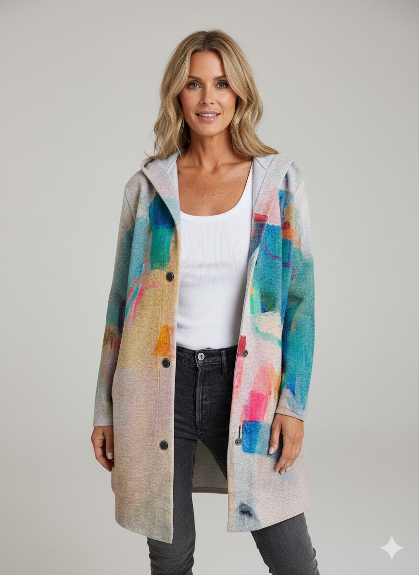 Abstract Art Print Long Sleeve Button Hooded Jacket