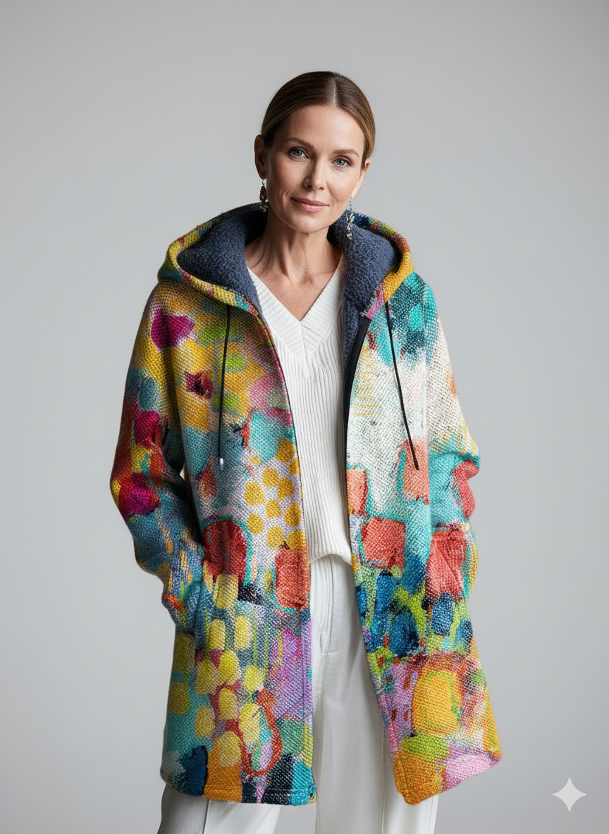 Abstract Multicolor Block Graffiti Painting Art Print Unisex Plush Thick Long-Sleeved Sweater Cardigan Coat