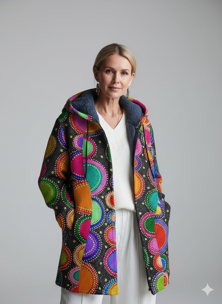 Abstract Colorful Semicircle Painting Art Print Unisex Plush Thick Long-Sleeved Sweater Cardigan Coat