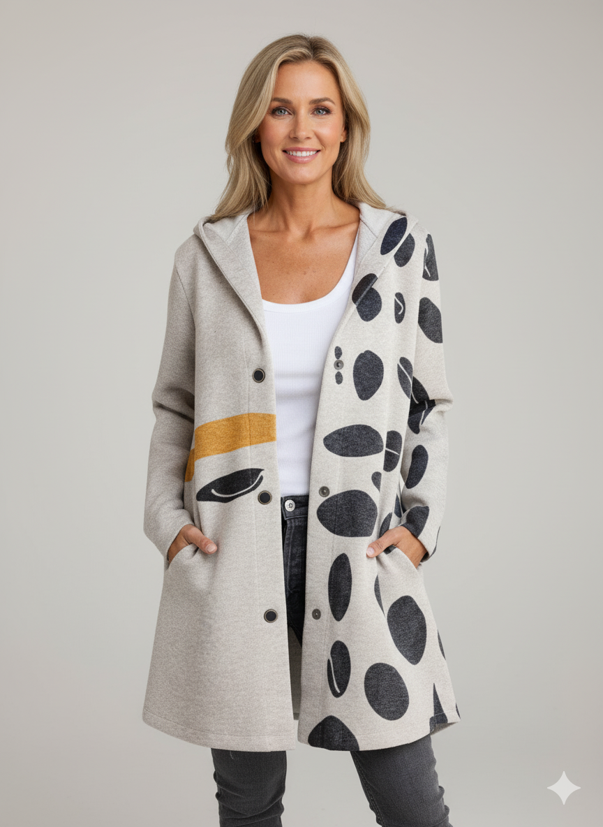 Casual Color Block Art Print Long Sleeve Button Hooded Jacket