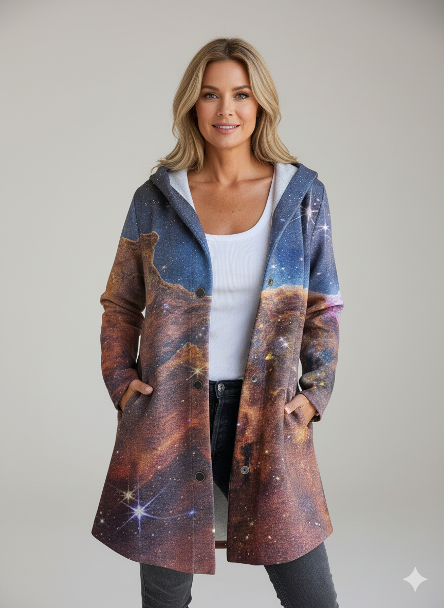Abstract Starry Sky Art Print Long Sleeve Button Hooded Jacket
