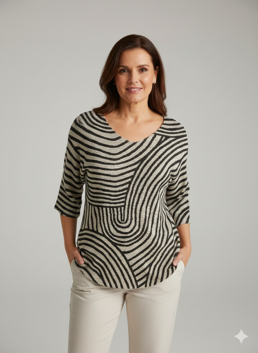 Women's Retro Geometric Art Round Line Print Casual Pullover Knit