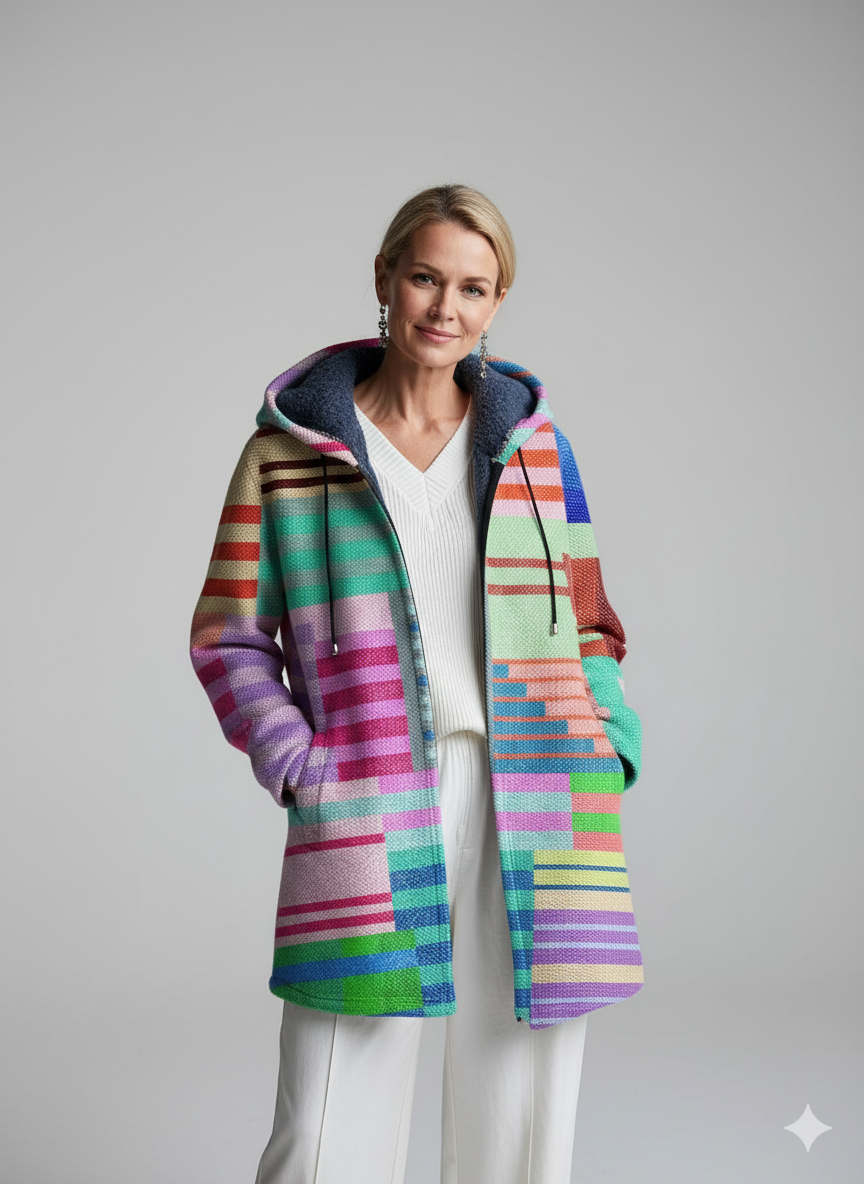 Beautiful Colorful Geometric Check Art Print Unisex Plush Thick Long-Sleeved Sweater Cardigan Coat