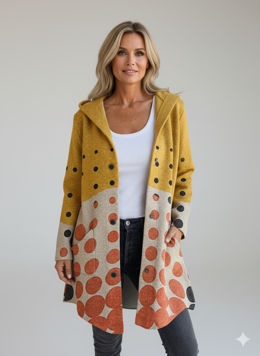 Abstract Art Print Casual Long Sleeve Button Hooded Jacket