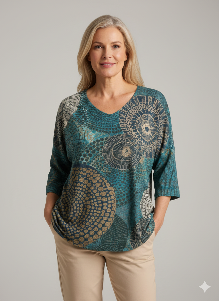 Women's Vintage Circle Totem Abstract Geometry Casual Pullover Knit