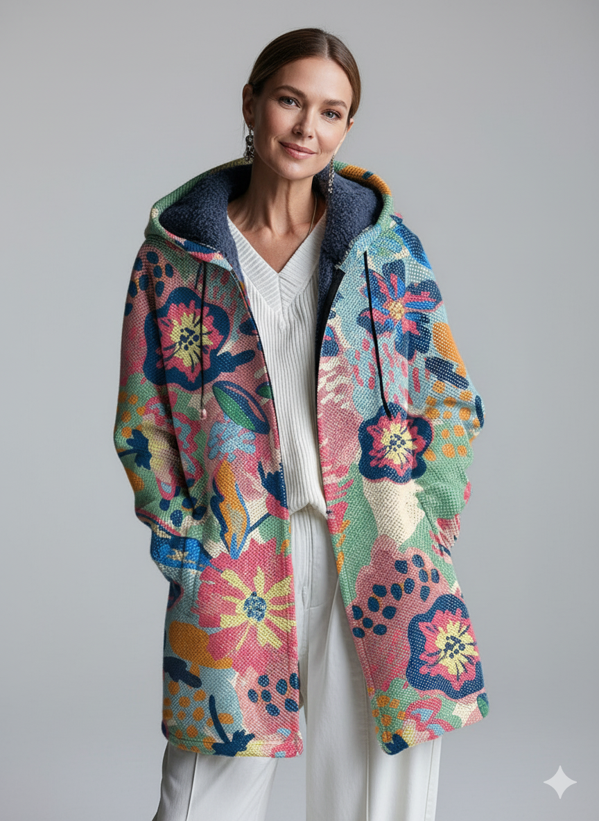 Beautiful Colorful Abstract Floral Art Print Unisex Plush Thick Long-Sleeved Sweater Cardigan Coat