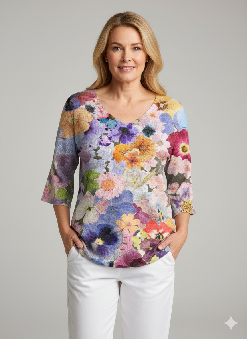 Women's Vintage Lovely Floral Art Print Casual Pullover Knit