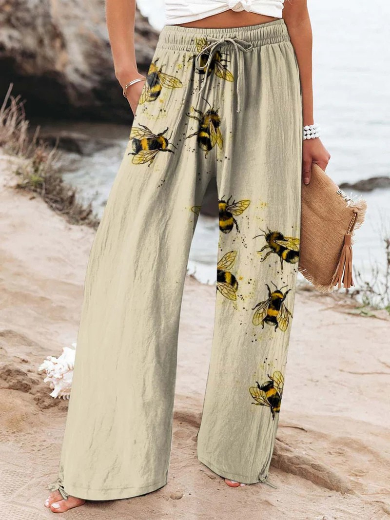 Women's Lovely Bees Art Printed  Casual Pants