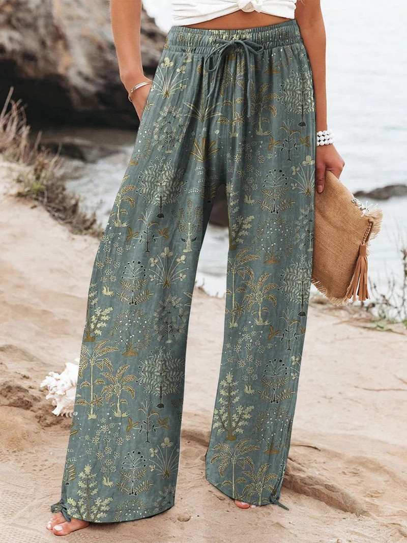 Woodland Vegetation Pattern Printed Women's  Casual Pants