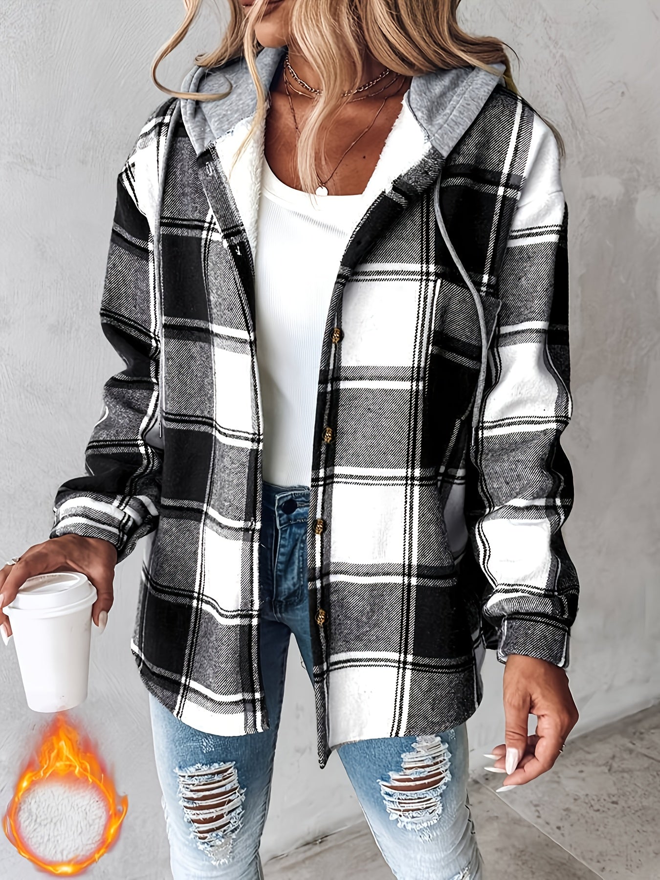 Cozy Plaid Hooded Jacket with Fleece Lining