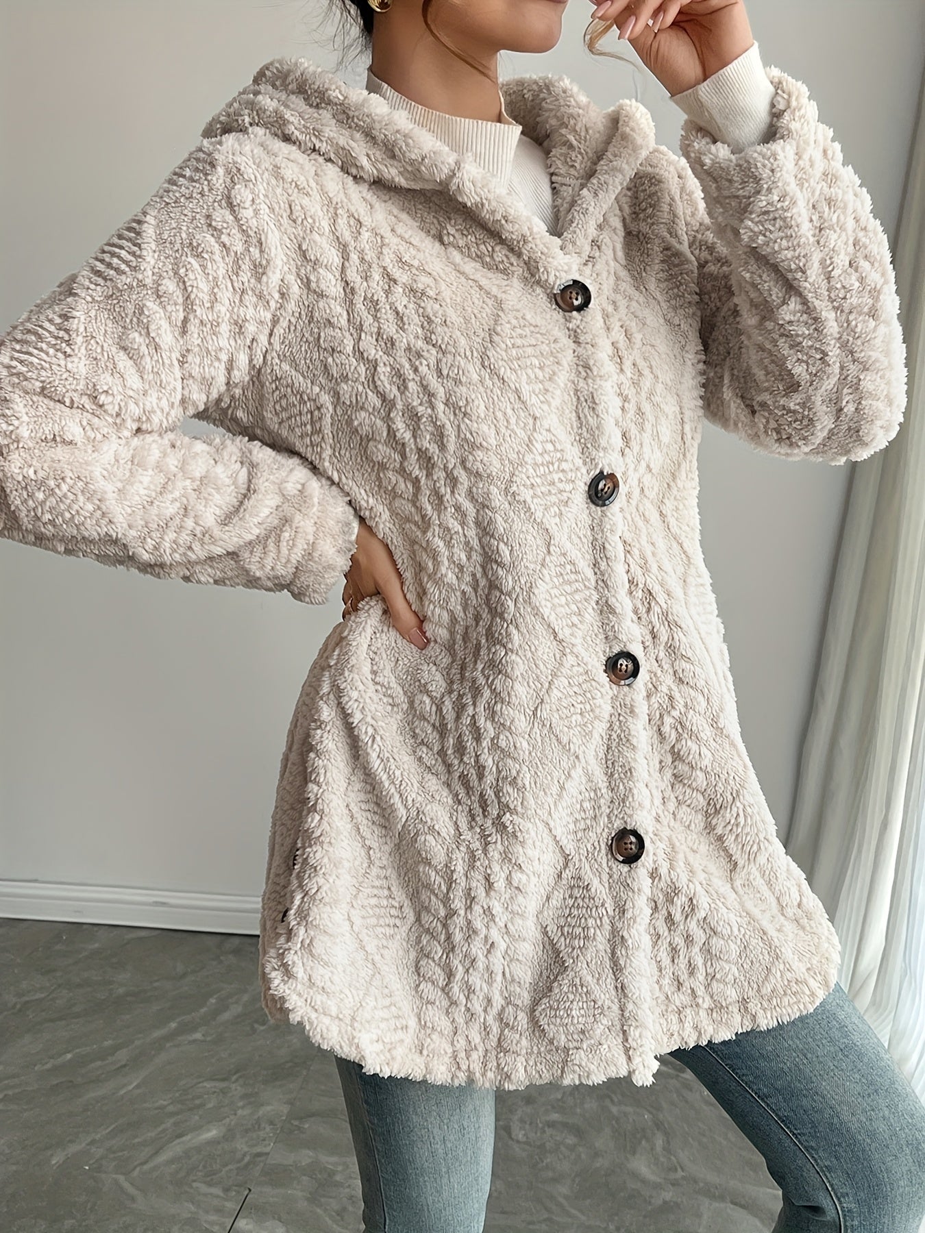 Elegant Faux Fur Hooded Cardigan